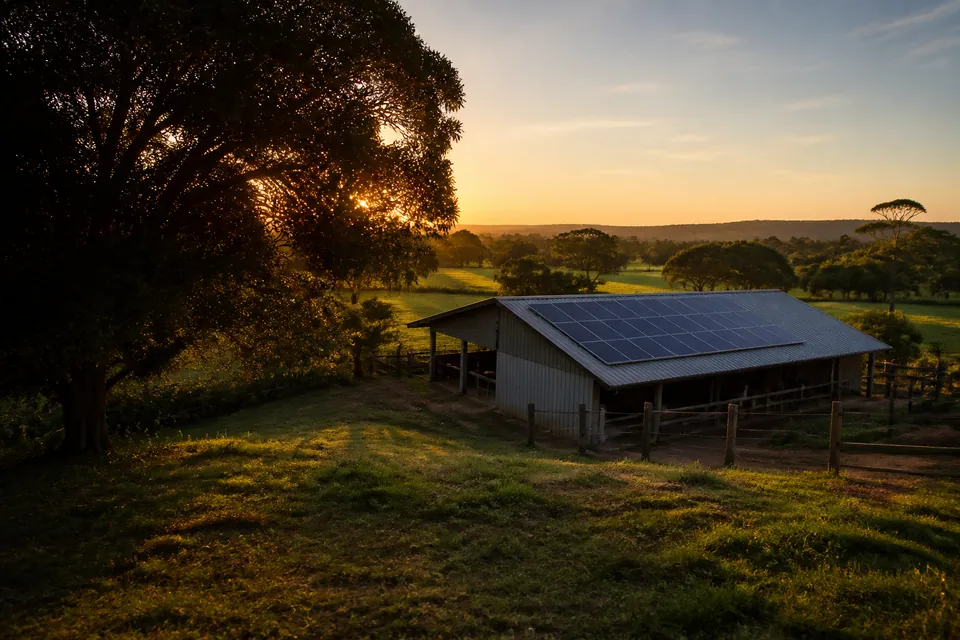 Energia solar no agro: geração fotovoltaica em propriedade rural.