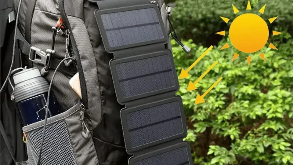 Mochila com placa solar portátil dobrável